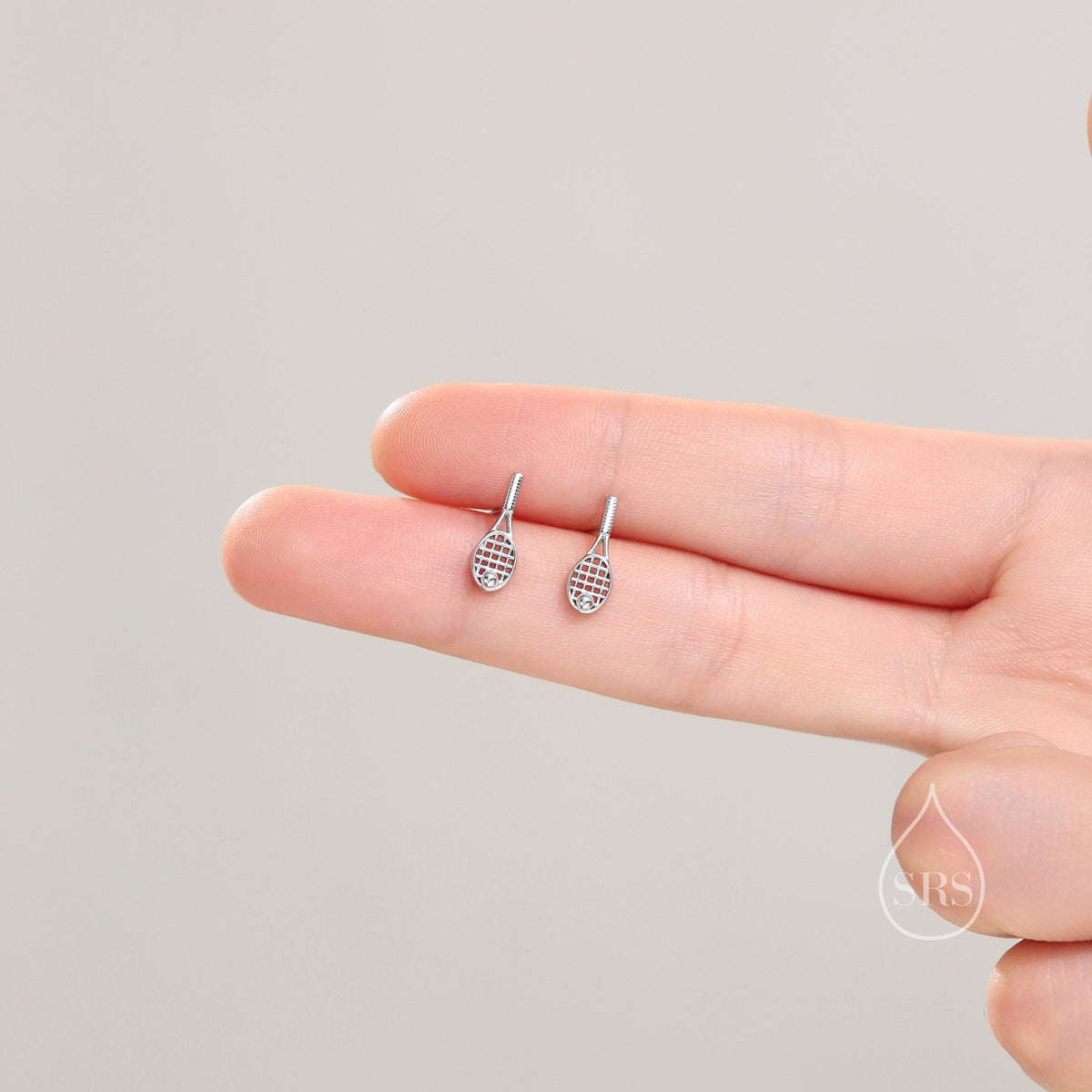 Sterling Silver Tennis Racket Stud Earrings, Silver or Gold or Rose Gold, Tennis Ball Earrings