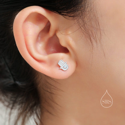 Sterling Silver Blue Opal Hamsa Hand Stud Earrings, Gold and Silver, Cute and Quirky Jewellery