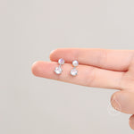Moonstone and CZ Dangle Stud Earrings in Sterling Silver, Round Moonstone and CZ, Silver or Gold, Two CZ Prong Set Earrings