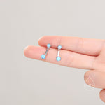 Blue Opal Ear Jacket in Sterling Silver, Silver or Gold, Lab Blue Opal Bezel Earrings, Front and Back Earrings