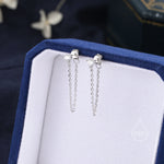 CZ and Chain Ear Jacket in Sterling Silver, Silver or Gold, Front and Back Earrings, Two Part Earrings, CZ with Linking Chain Earrings