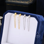 CZ and Chain Ear Jacket in Sterling Silver, Silver or Gold, Front and Back Earrings, Two Part Earrings, CZ with Linking Chain Earrings