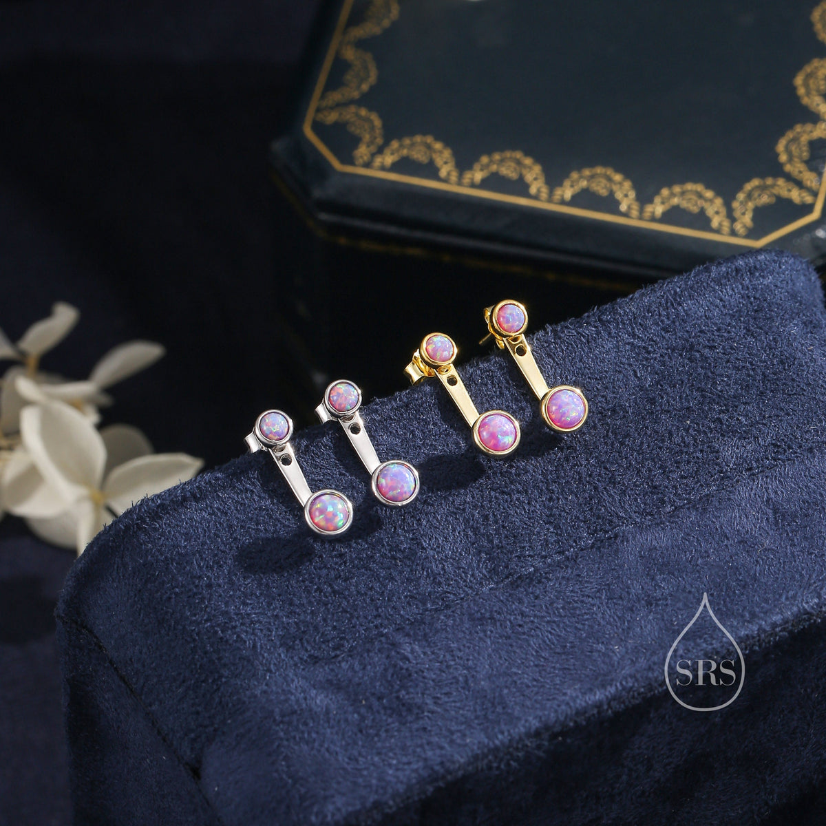 Purple Opal Ear Jacket in Sterling Silver, Silver or Gold, Lab Purple Opal Bezel Earrings, Front and Back Earrings