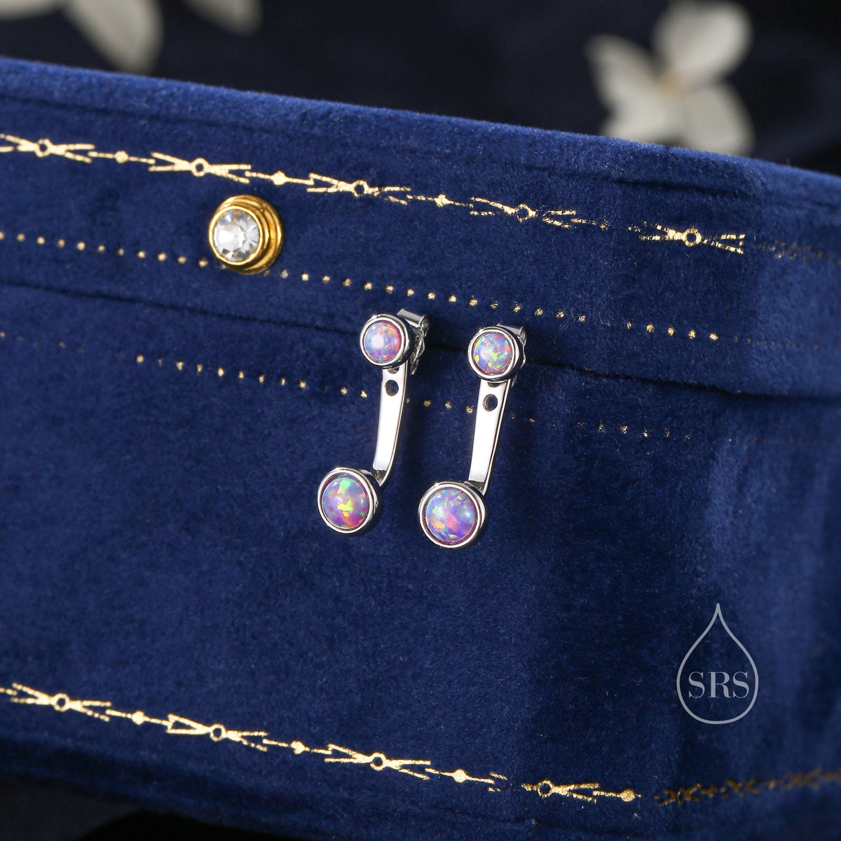 Purple Opal Ear Jacket in Sterling Silver, Silver or Gold, Lab Purple Opal Bezel Earrings, Front and Back Earrings