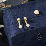 White Opal Ear Jacket in Sterling Silver, Silver or Gold, Lab Opal Bezel Earrings, Front and Back Fire Opal Earrings