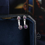 Black Opal Ear Jacket in Sterling Silver, Silver or Gold, Lab Opal Bezel Earrings, Front and Back Black Opal Earrings