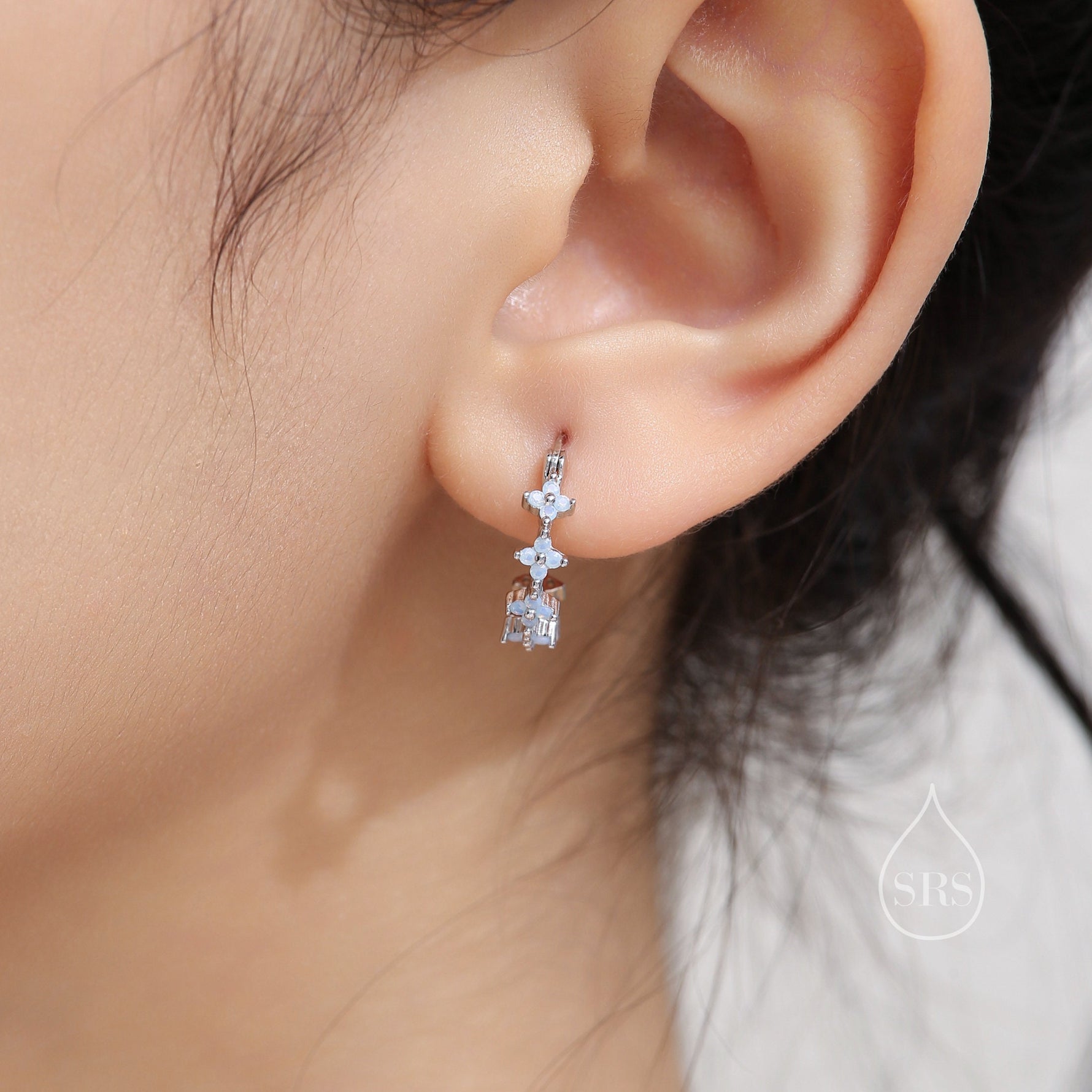 Hydangea Flower Motif Hoop Earrings in Sterling Silver, Silver, Gold, CZ Flower Hoops