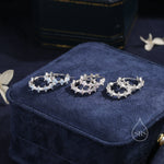 Hydangea Flower Motif Hoop Earrings in Sterling Silver, Silver, Gold, CZ Flower Hoops