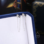 Black CZ and Chain Ear Jacket in Sterling Silver, Silver or Gold, Front and Back Earrings, Two Part Earrings, Earring with Chain