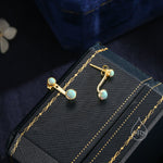 Auqa Green Opal Ear Jacket in Sterling Silver, Silver or Gold, Lab Opal Bezel Earrings, Front and Back Green Opal Earrings