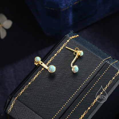 Auqa Green Opal Ear Jacket in Sterling Silver, Silver or Gold, Lab Opal Bezel Earrings, Front and Back Green Opal Earrings