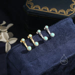 Auqa Green Opal Ear Jacket in Sterling Silver, Silver or Gold, Lab Opal Bezel Earrings, Front and Back Green Opal Earrings