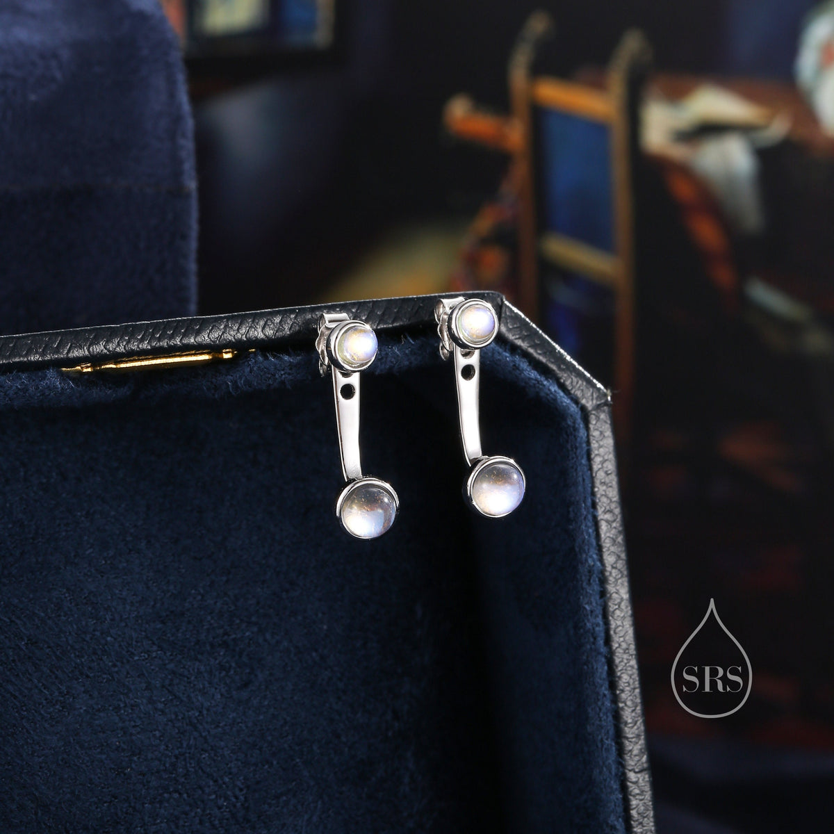 Sale!Moonstone Ear Jacket in Sterling Silver, Silver or Gold, Lab Moonstone Bezel Earrings, Front and Back Earrings
