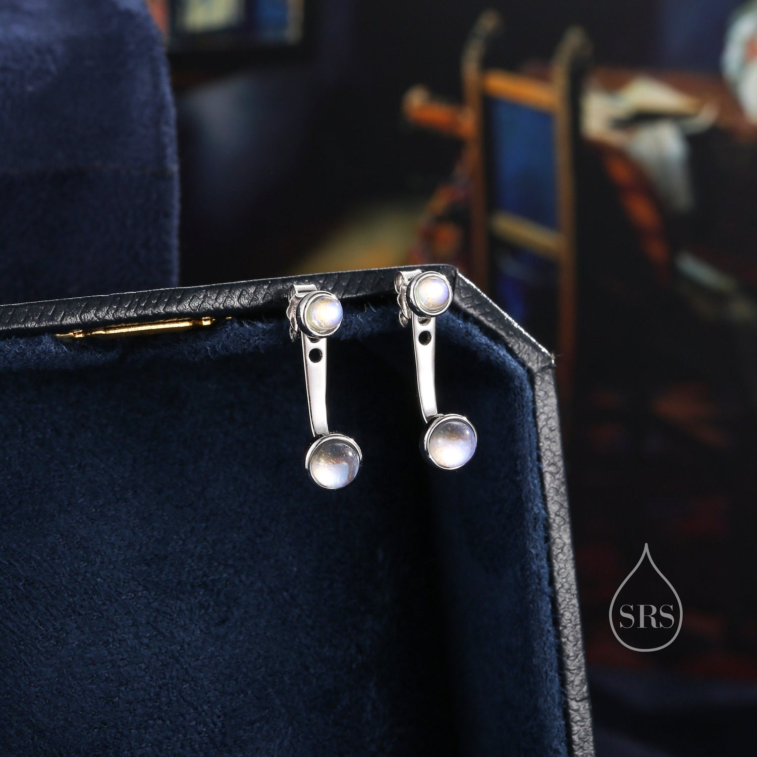 Sale!Moonstone Ear Jacket in Sterling Silver, Silver or Gold, Lab Moonstone Bezel Earrings, Front and Back Earrings