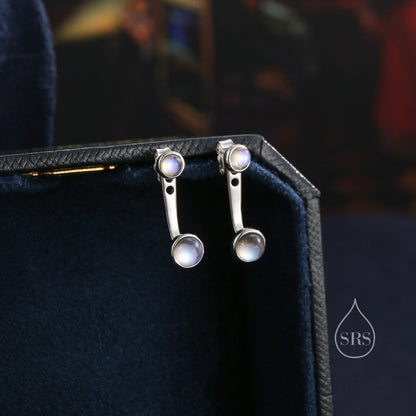 Moonstone Ear Jacket in Sterling Silver,  Silver or Gold, Lab Moonstone Bezel Earrings, Front and Back Earrings