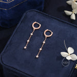 Tiny CZ Trio Chain Dangle Huggie Hoop in Sterling Silver, Silver or Gold or Rose Gold, Skinny Three CZ Drop Earrings