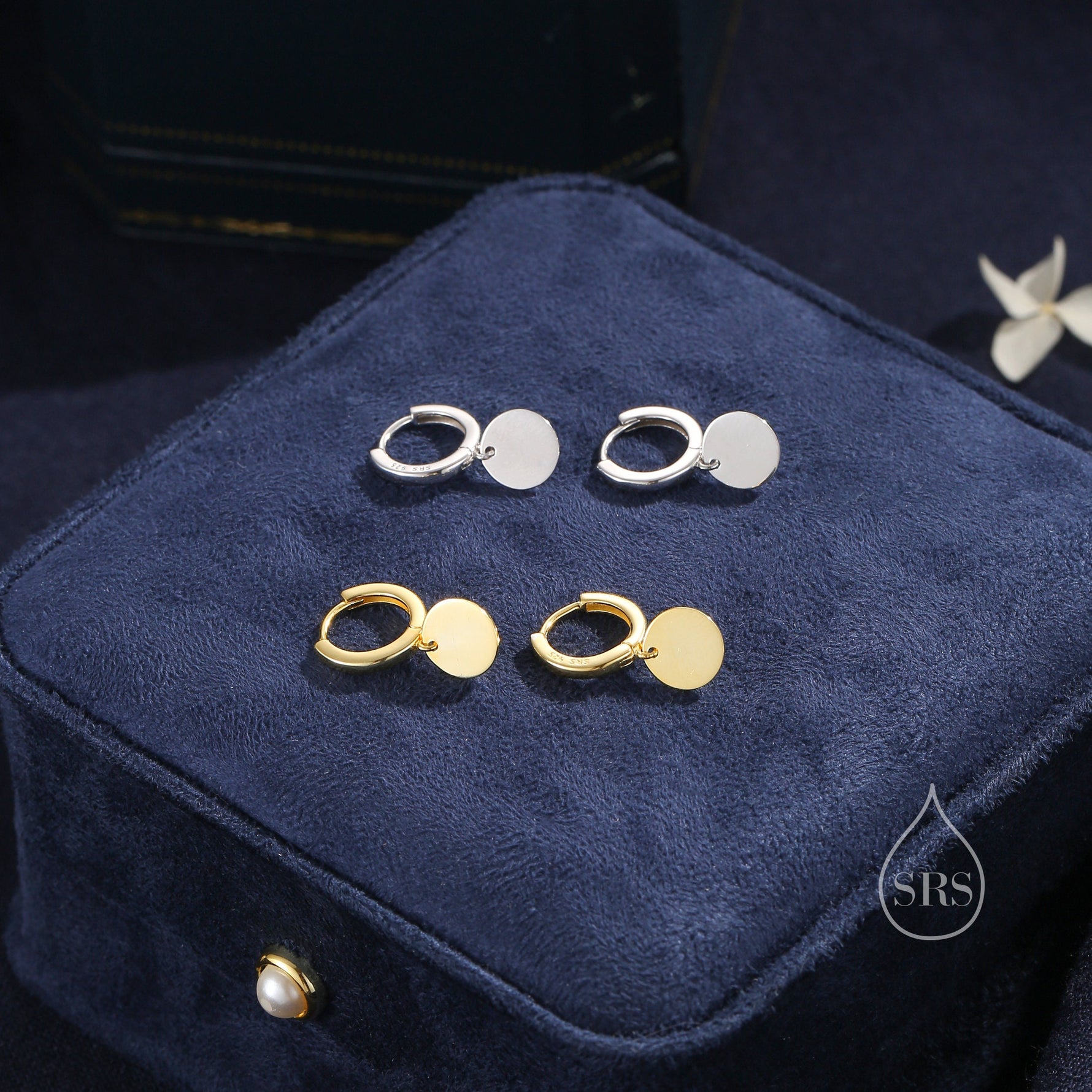 Sterling Silver Round Disk Drop Earrings, Silver or Gold, Huggie Hoop Earrings with Dangling Coins, Coin Earrings, Hoop Earrings, Disk Charm