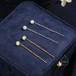 Green Opal Dot Threader Earrings in Sterling Silver, Lab Opal Ear Threaders, Silver or Gold, Green Opal Threaders, Chain Earrings