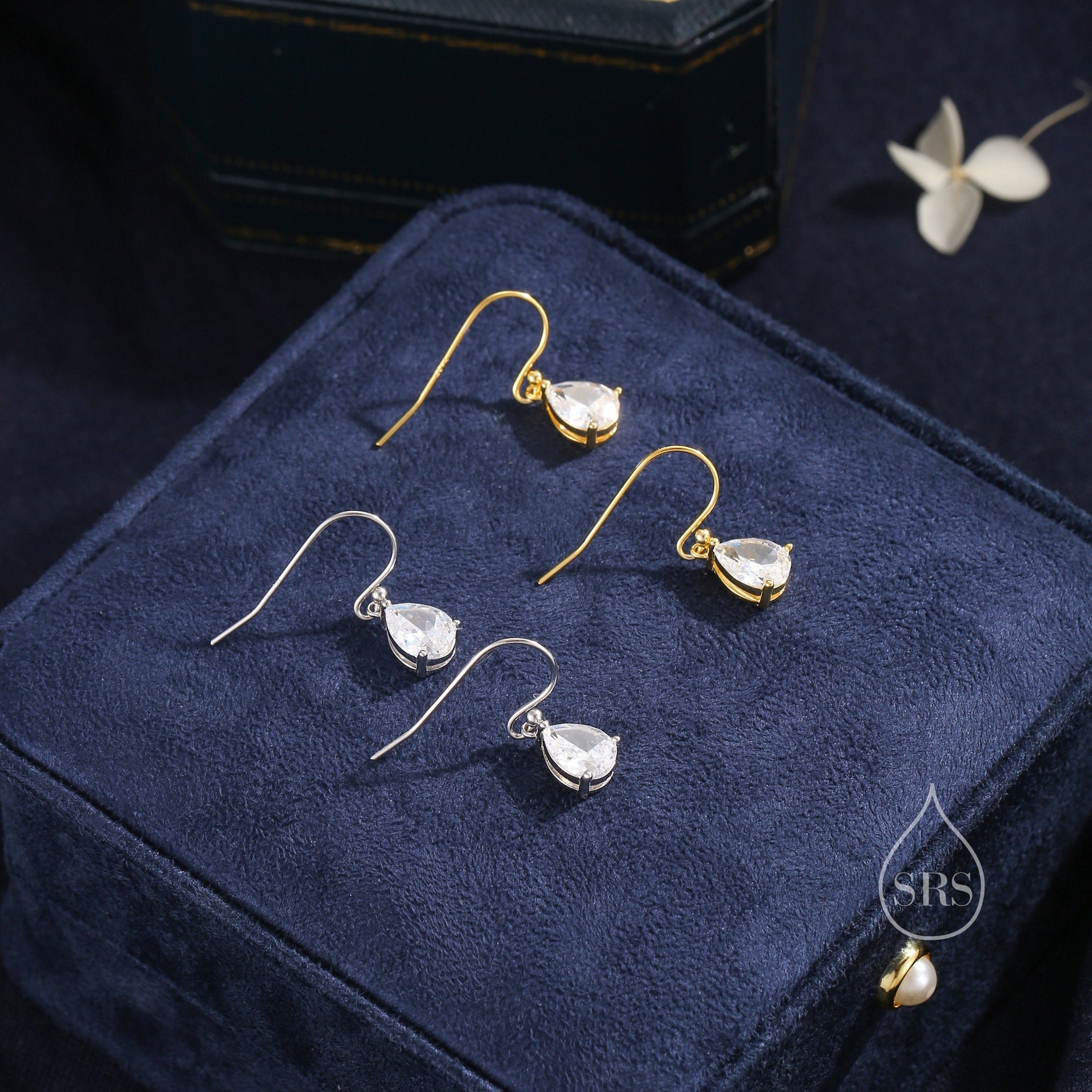 Pear Cut CZ Huggie Drop Earrings in Sterling Silver, Silver or Gold, Minimalist Droplet Dangle Earrings, Drop Earrings