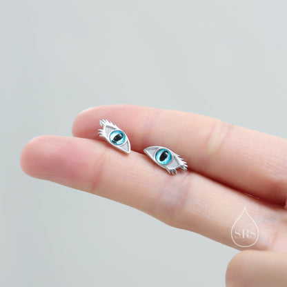 Evil Eye Stud Earrings in Sterling Silver, Silver or Gold,  Eye Earrings, Blue Eye Earrings