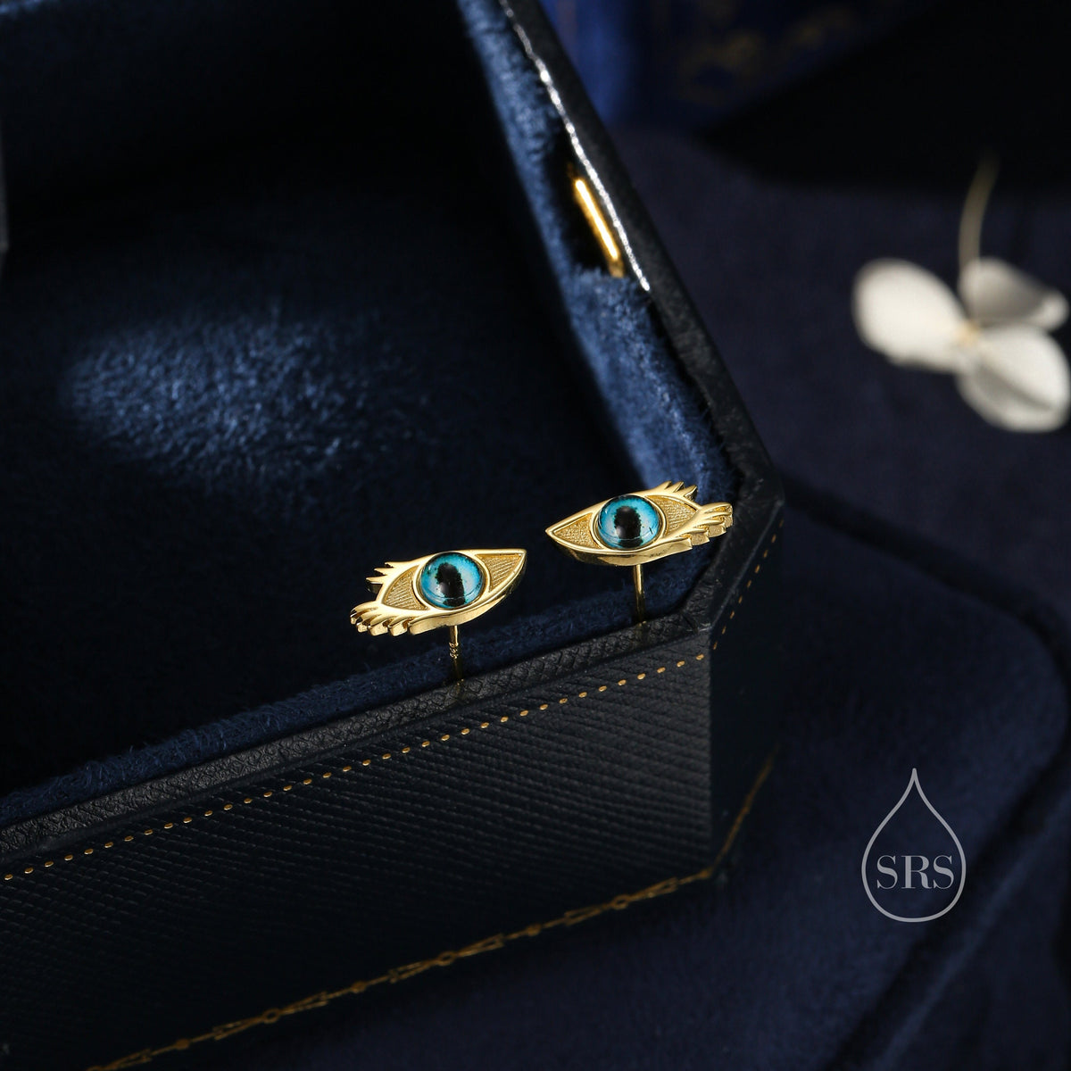 Evil Eye Stud Earrings in Sterling Silver, Silver or Gold, Eye Earrings, Blue Eye Earrings