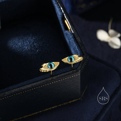 Evil Eye Stud Earrings in Sterling Silver, Silver or Gold,  Eye Earrings, Blue Eye Earrings