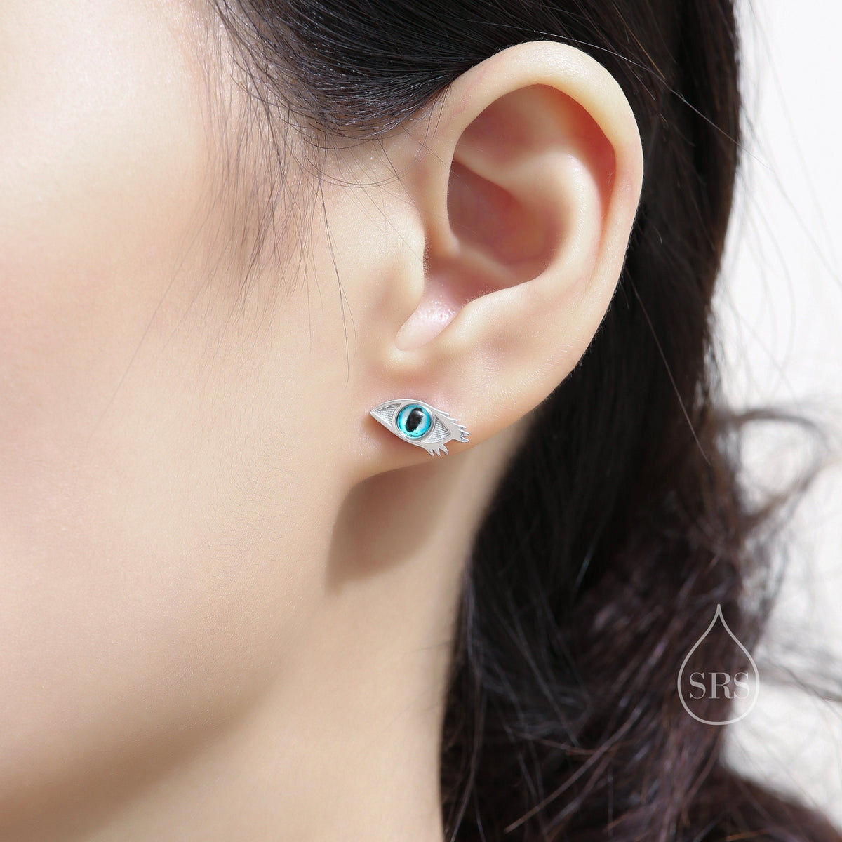 Evil Eye Stud Earrings in Sterling Silver, Silver or Gold, Eye Earrings, Blue Eye Earrings
