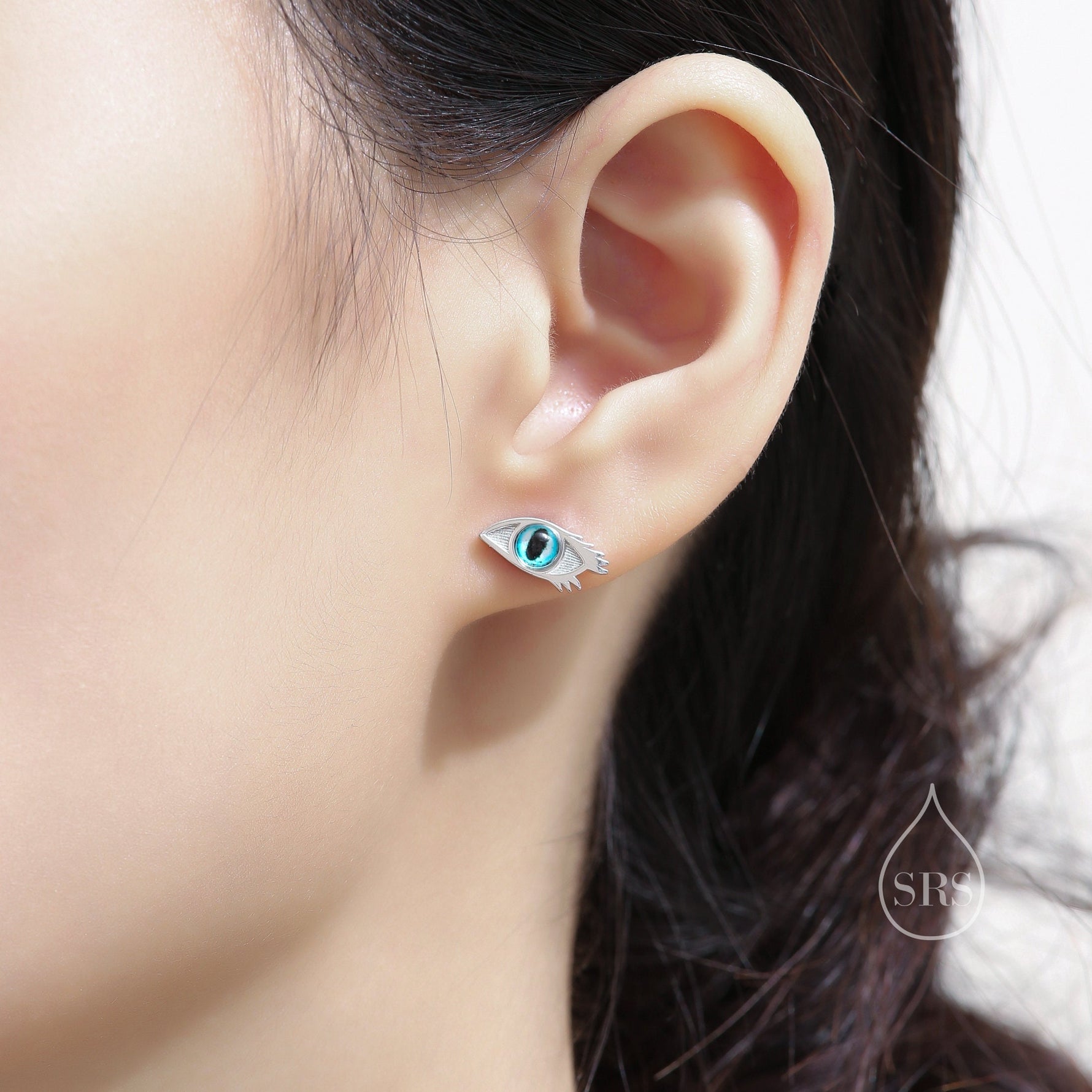 Evil Eye Stud Earrings in Sterling Silver, Silver or Gold, Eye Earrings, Blue Eye Earrings