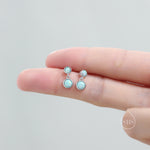 Double Opal Dangle Earrings in Sterling Silver, Silver or Gold, Lab Opal Bezel Earrings, Two Opal Earrings, Aqua Blue Opal