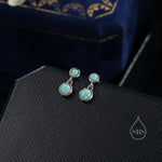 Double Opal Dangle Earrings in Sterling Silver, Silver or Gold, Lab Opal Bezel Earrings, Two Opal Earrings, Aqua Blue Opal