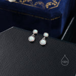 Double White Opal Dangle Earrings in Sterling Silver, Silver or Gold, Lab Opal Bezel Earrings, Two Opal Earrings, Fire Opal
