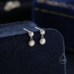 Double White Opal Dangle Earrings in Sterling Silver, Silver or Gold, Lab Opal Bezel Earrings, Two Opal Earrings, Fire Opal