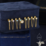 White Opal and Chain Ear Jacket in Sterling Silver, Silver or Gold, Blue Lab Opal Bezel Earrings, Front and Back Earrings