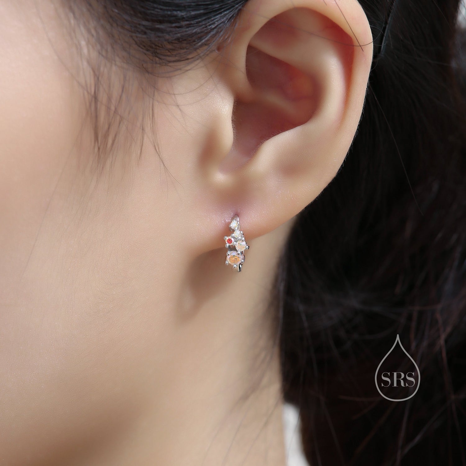 Star Constellation AB CZ Huggie Hoop in Sterling Silver, Silver or Gold or Rose Gold, 8mm Inner Diameter, CZ Cluster Hoops,