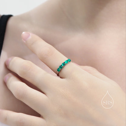 Natural Green Onyx Half Infinity Ring in Sterling Silver, Adjustable Size, Green Onyx Ring,  Green Onyx  Prong Ring