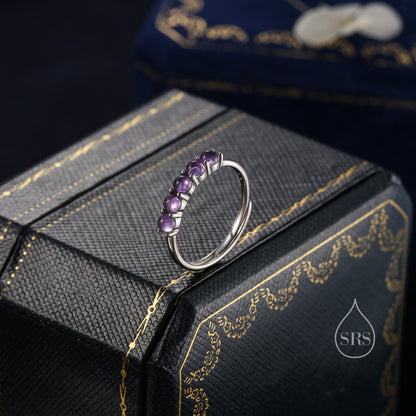 Natural Amethyst Half Infinity Ring in Sterling Silver, Adjustable Size, Purple Amethyst Ring, February Birthstone Ring