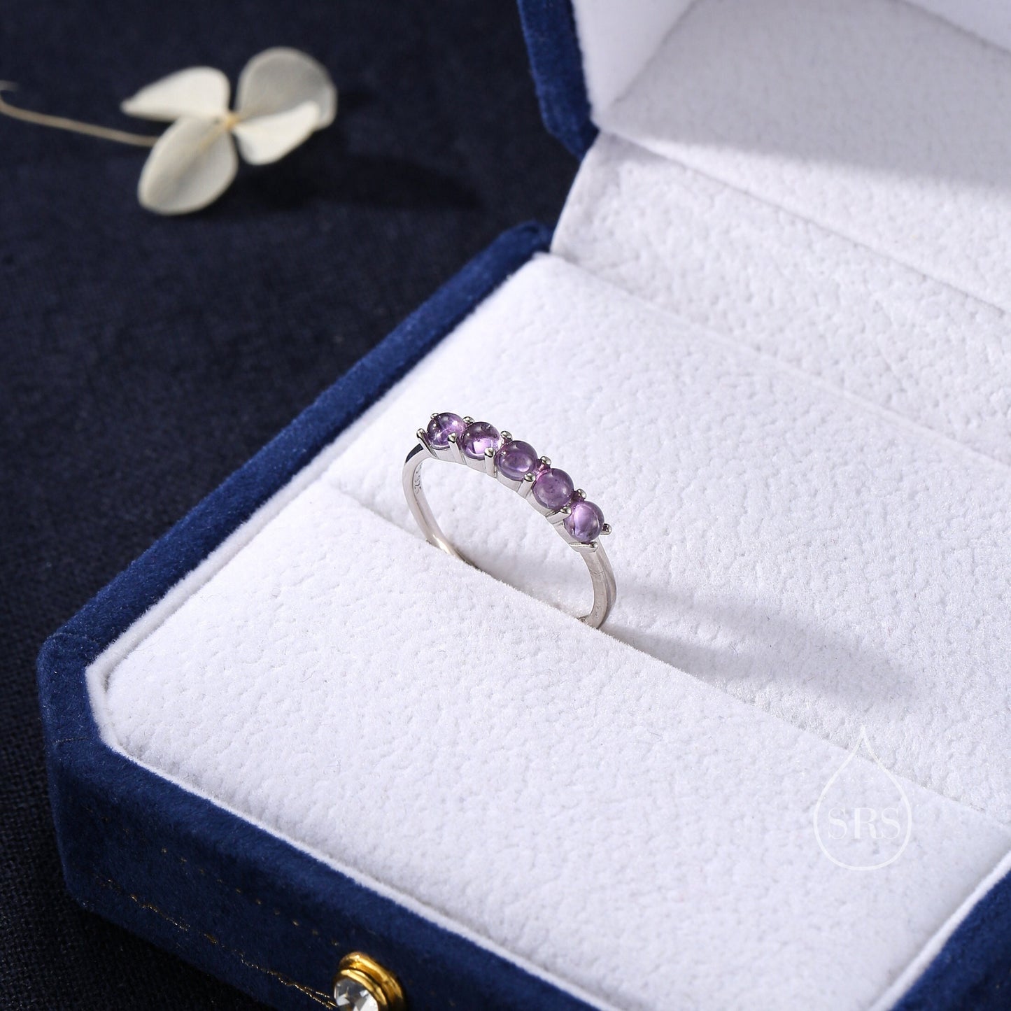 Natural Amethyst Half Infinity Ring in Sterling Silver, Adjustable Size, Purple Amethyst Ring, February Birthstone Ring