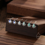 Sterling Silver Droplet Opal Crown Stud Earrings, Prong Set, White Opal Pear Cut Earrings, Simulated Fire Opal Earrings
