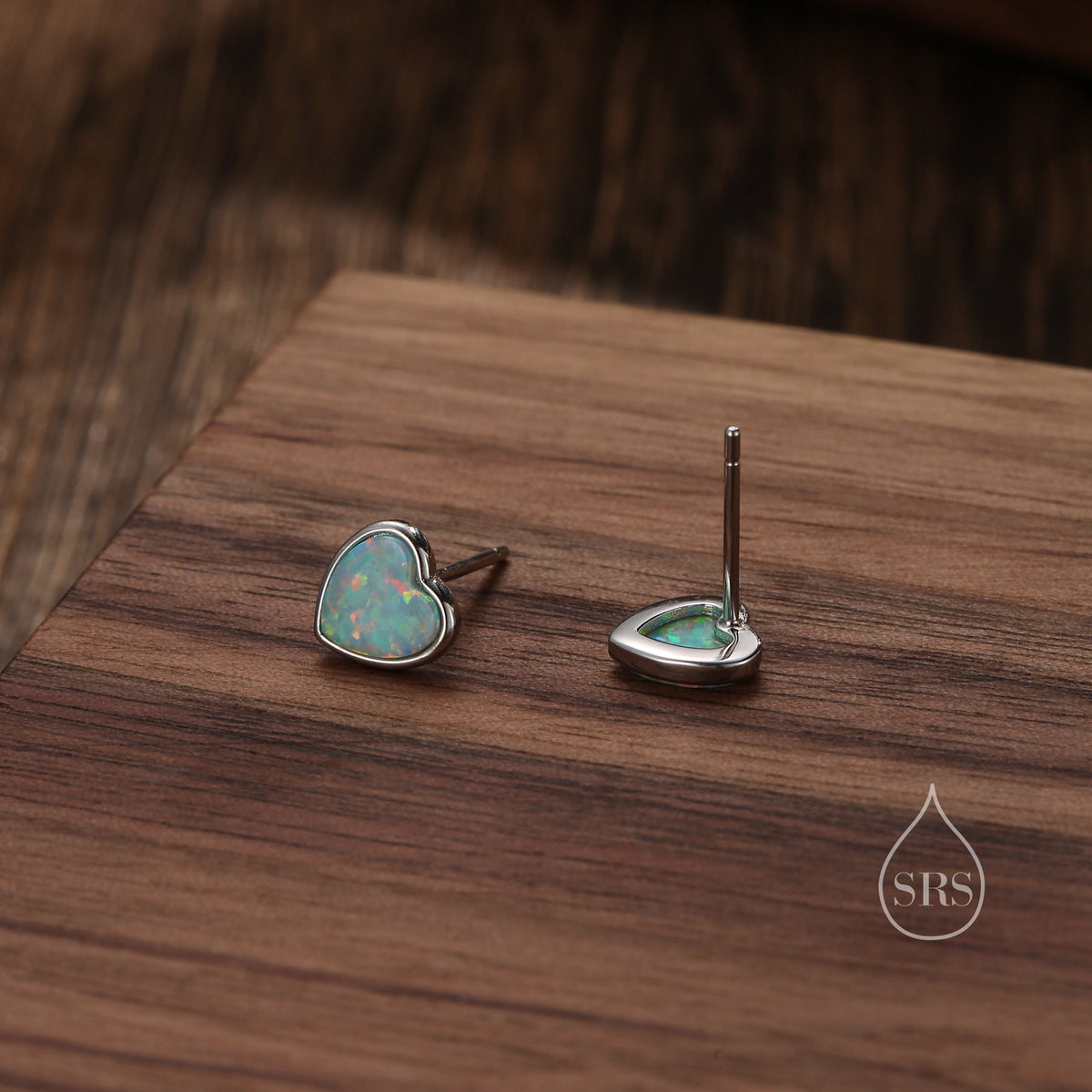 Green Opal Heart Stud Earrings in Sterling Silver, Lab Opal Heart Earrings, Silver or Gold or rose gold, Delicate Auqa Blue Opal Earrings
