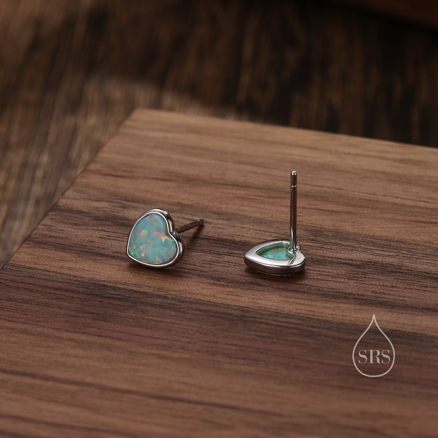 Green Opal Heart Stud Earrings in Sterling Silver, Lab Opal Heart Earrings, Silver or Gold or rose gold, Delicate Auqa Blue Opal Earrings
