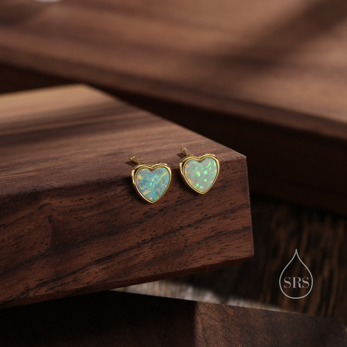 Green Opal Heart Stud Earrings in Sterling Silver, Lab Opal Heart Earrings, Silver or Gold or rose gold, Delicate Auqa Blue Opal Earrings