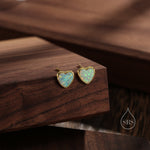 Green Opal Heart Stud Earrings in Sterling Silver, Lab Opal Heart Earrings, Silver or Gold or rose gold, Delicate Auqa Blue Opal Earrings