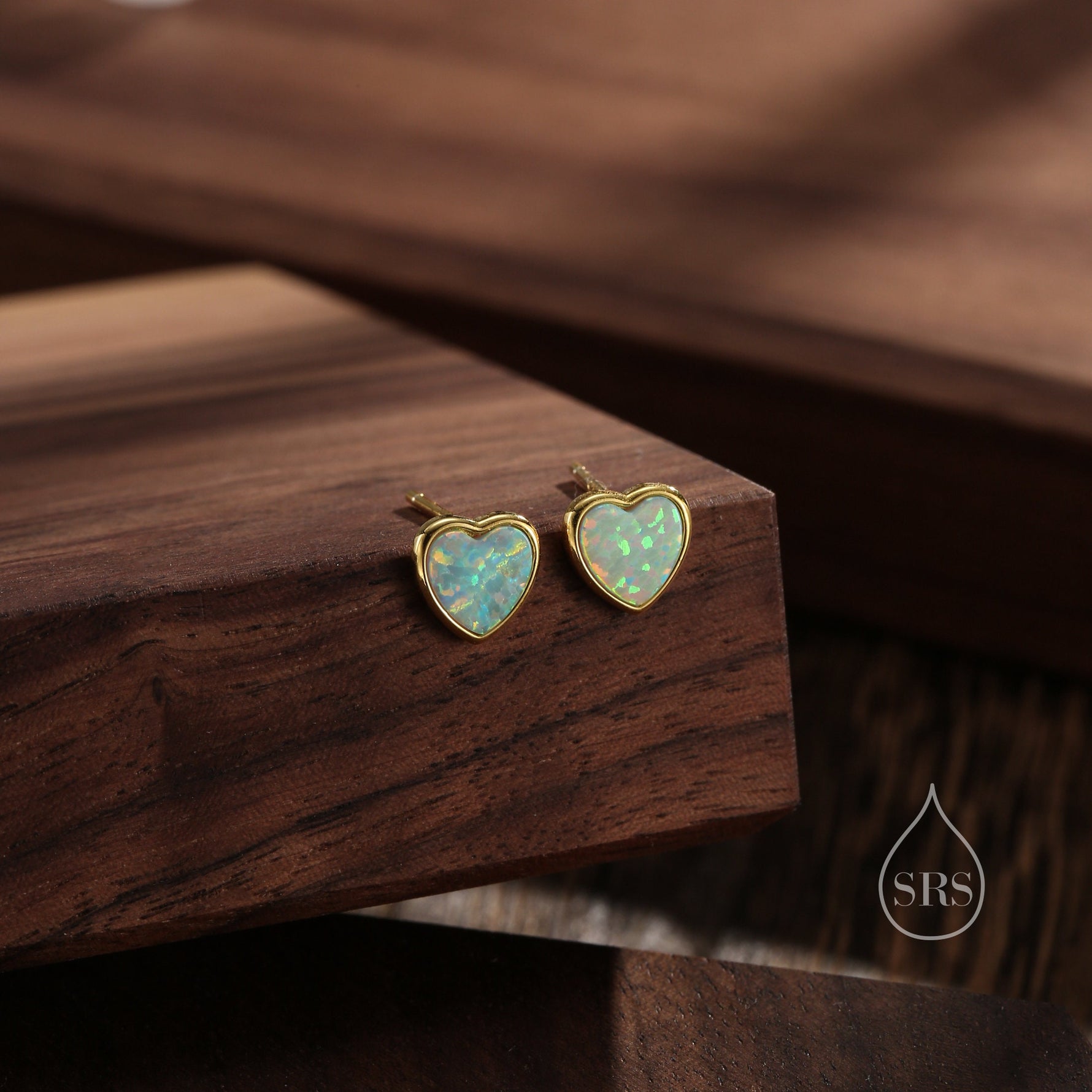 Green Opal Heart Stud Earrings in Sterling Silver, Lab Opal Heart Earrings, Silver or Gold or rose gold, Delicate Auqa Blue Opal Earrings