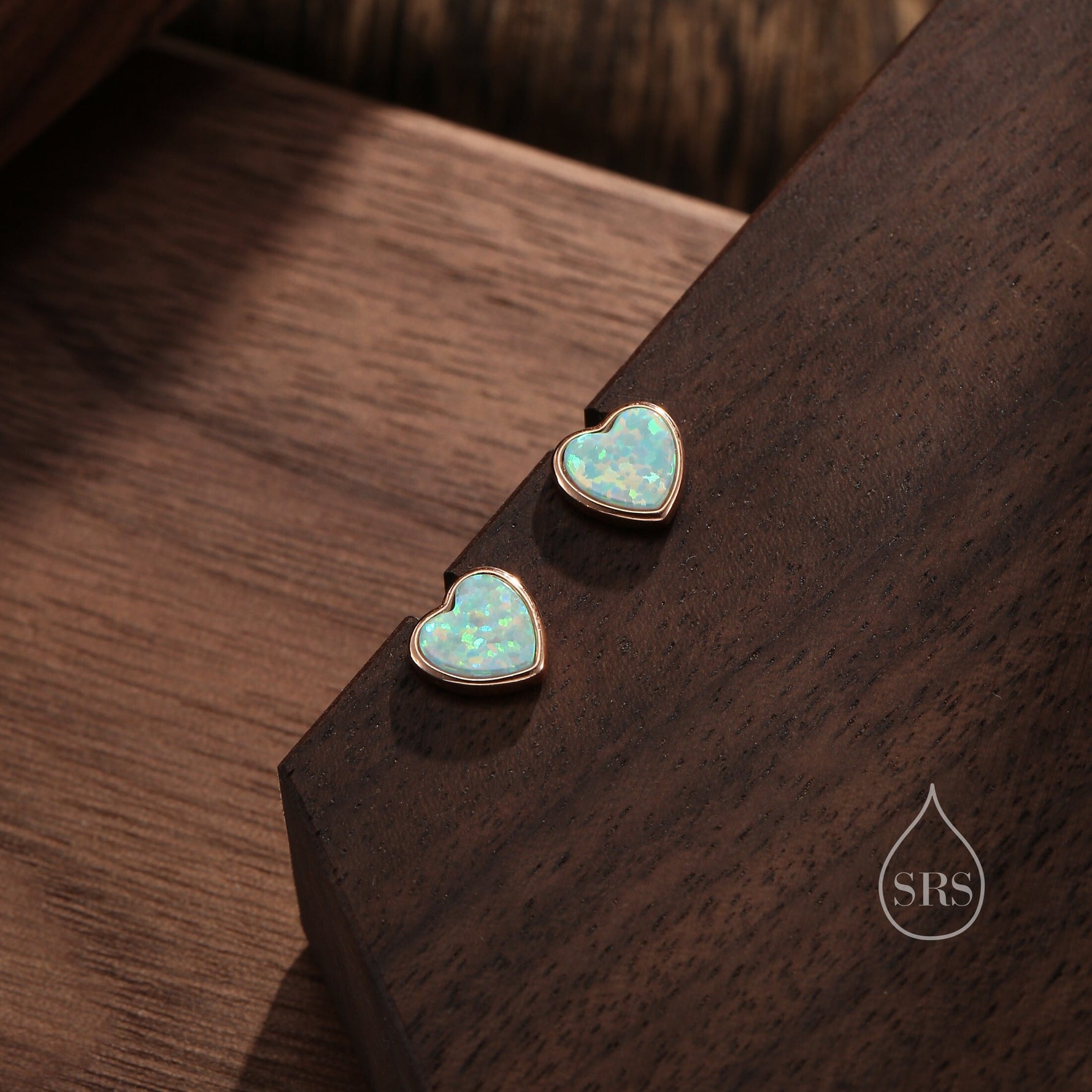 Green Opal Heart Stud Earrings in Sterling Silver, Lab Opal Heart Earrings, Silver or Gold or rose gold, Delicate Auqa Blue Opal Earrings