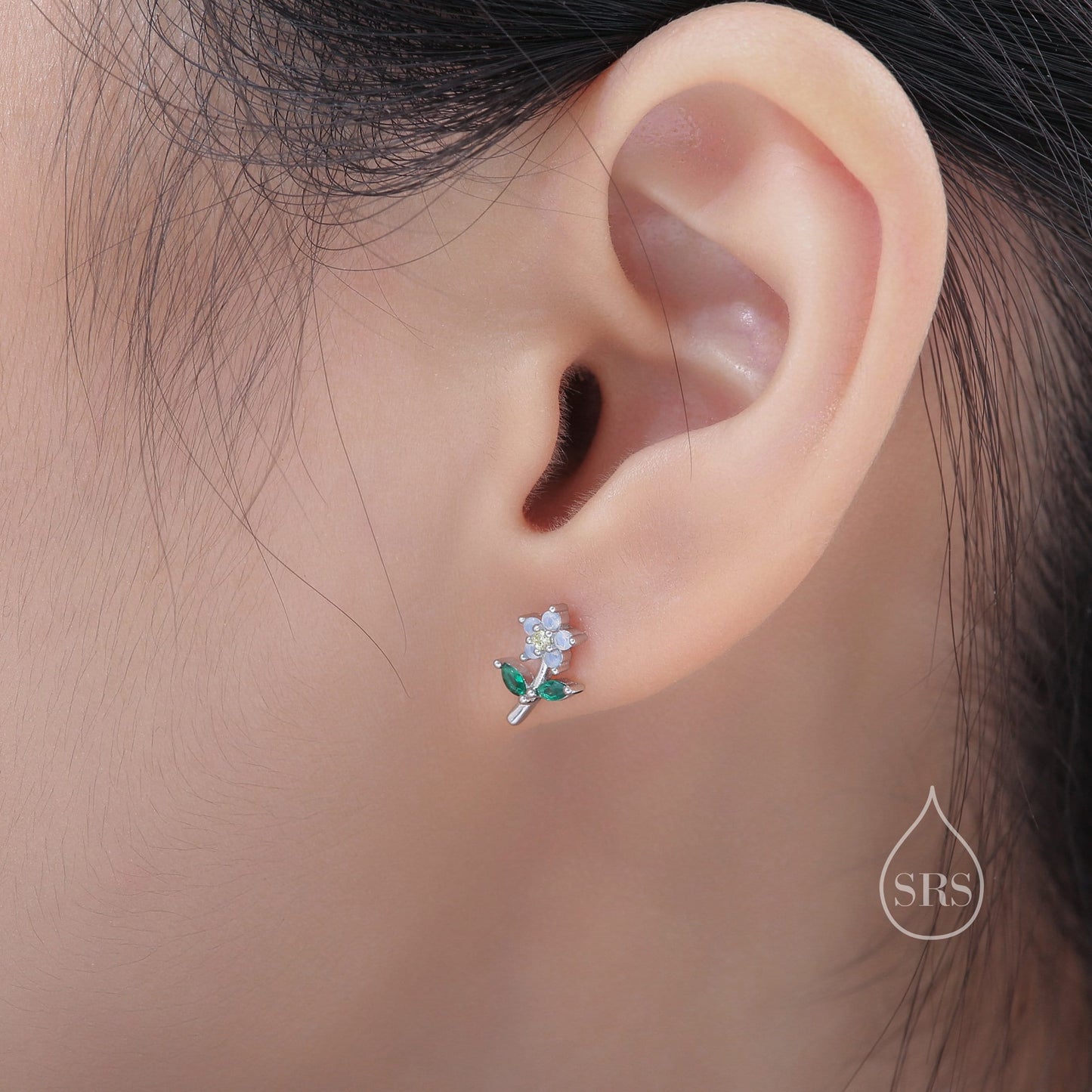 Opal Clear CZ Flower Stud Earrings in Sterling Silver, Silver, Gold, Delicate CZ Flower Stud Earrings