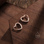 Hammered Finish Heart Huggie Hoop Earrings in Sterling Silver, Silver, Gold or Rose Gold, Minimalist Geometric Design
