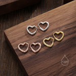 Hammered Finish Heart Huggie Hoop Earrings in Sterling Silver, Silver, Gold or Rose Gold, Minimalist Geometric Design