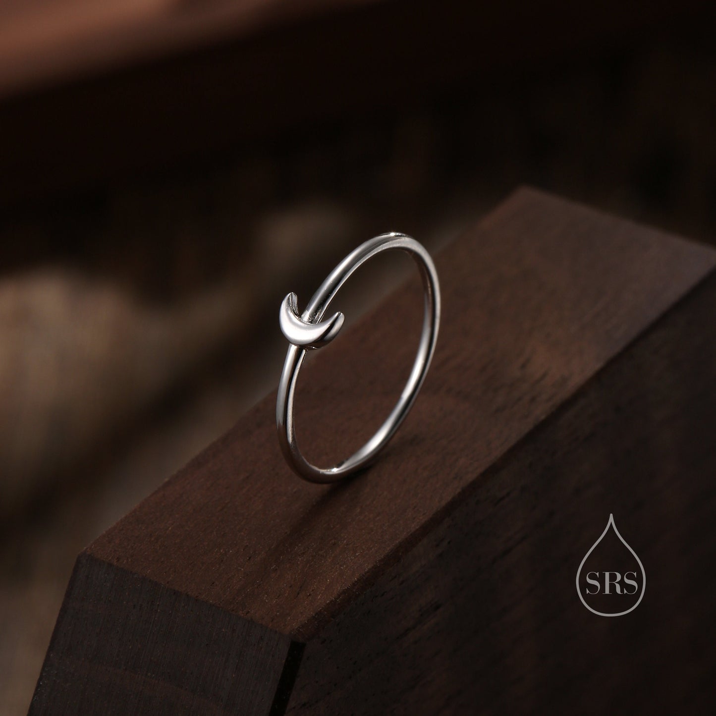 Extra Tiny Little Moon Skinny Ring in Sterling Silver, Single Moon Delicate Ring, Silver Moon Ring, Simple and Minimal