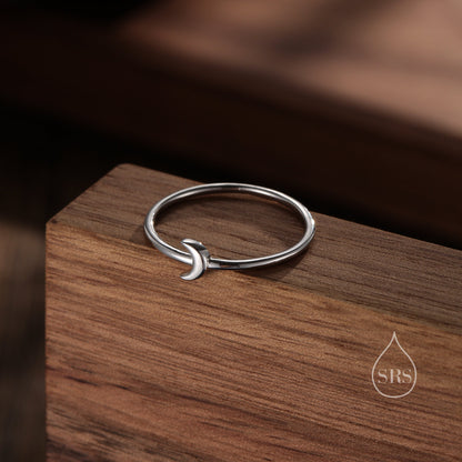 Extra Tiny Little Moon Skinny Ring in Sterling Silver, Single Moon Delicate Ring, Silver Moon Ring, Simple and Minimal