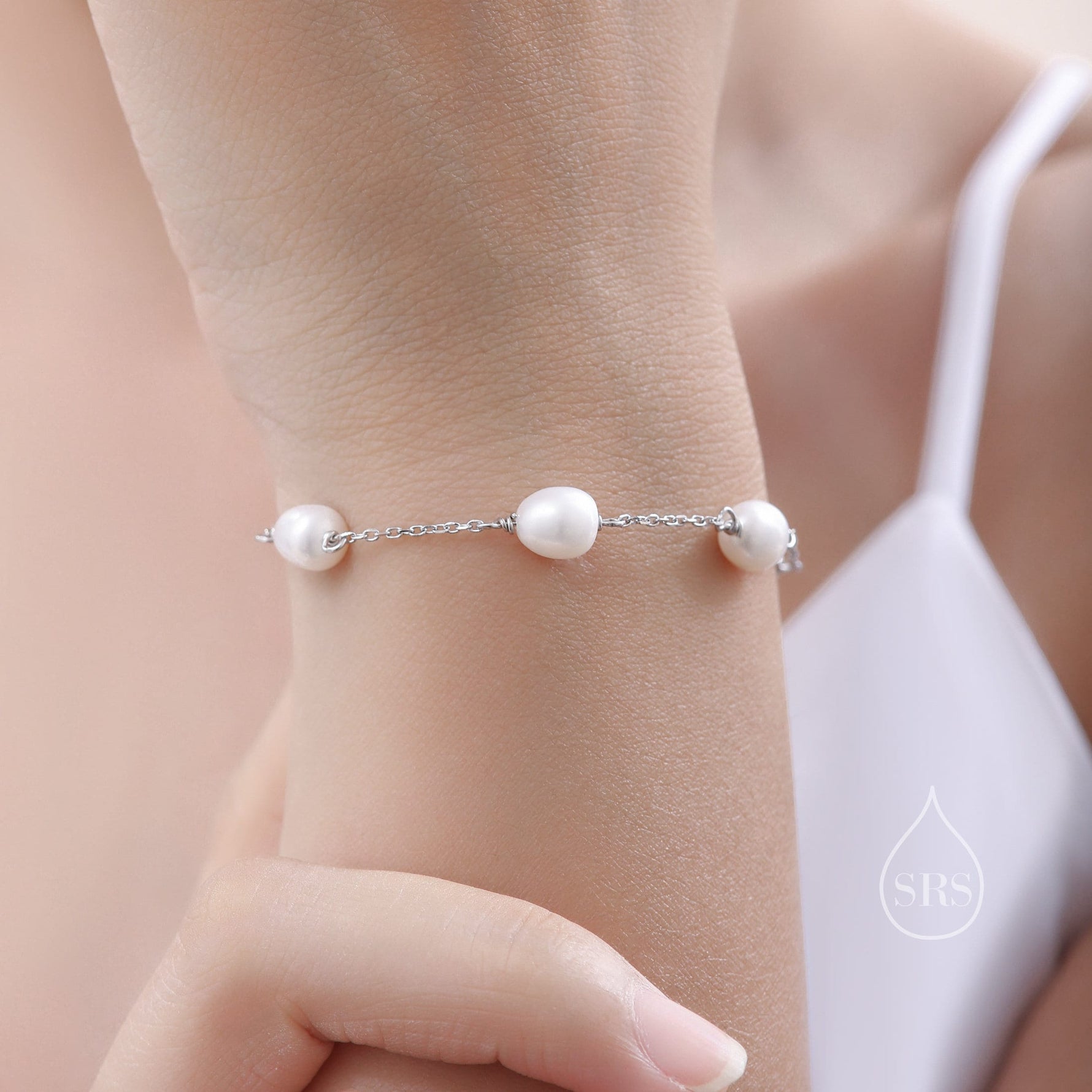 Sterling Silver Freshwater Pearl Bracelet, Silver or Gold, Genuine Fresh Water Baroque Pearls, Natural Keshi Pearl Bracelet, Ivory Pearls